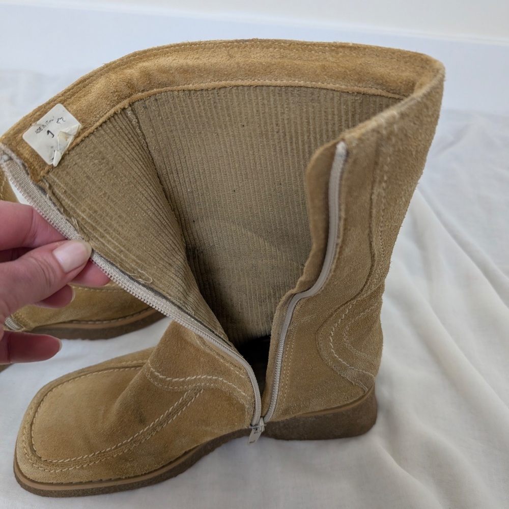 Suede Boots Wedges Calf Height Size 7.5 Square Toe - Picture 14 of 14